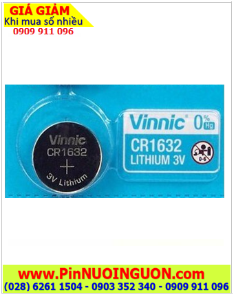 VINNIC CR1632, Pin 3V Lithium VINNIC CR1632 (130mAh) 16mm x 3.2mm chính hãng